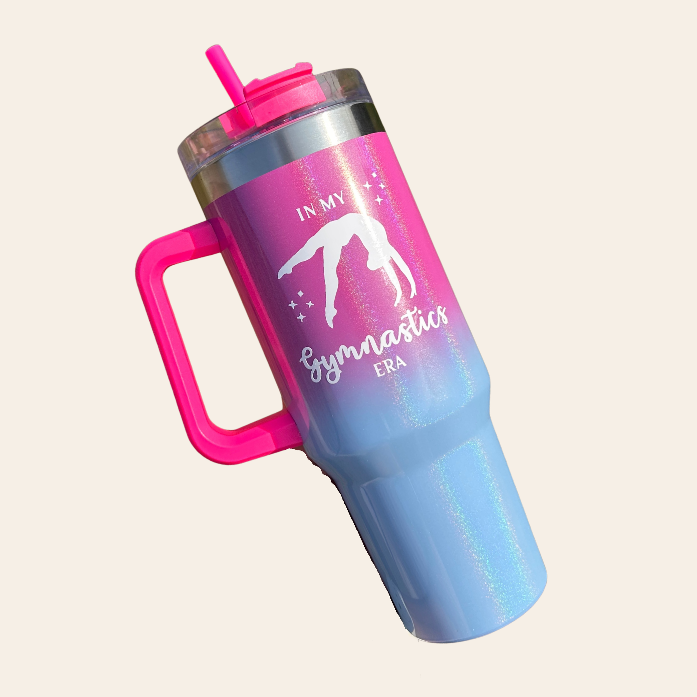 40oz gymnastics water bottle with straw and handle"