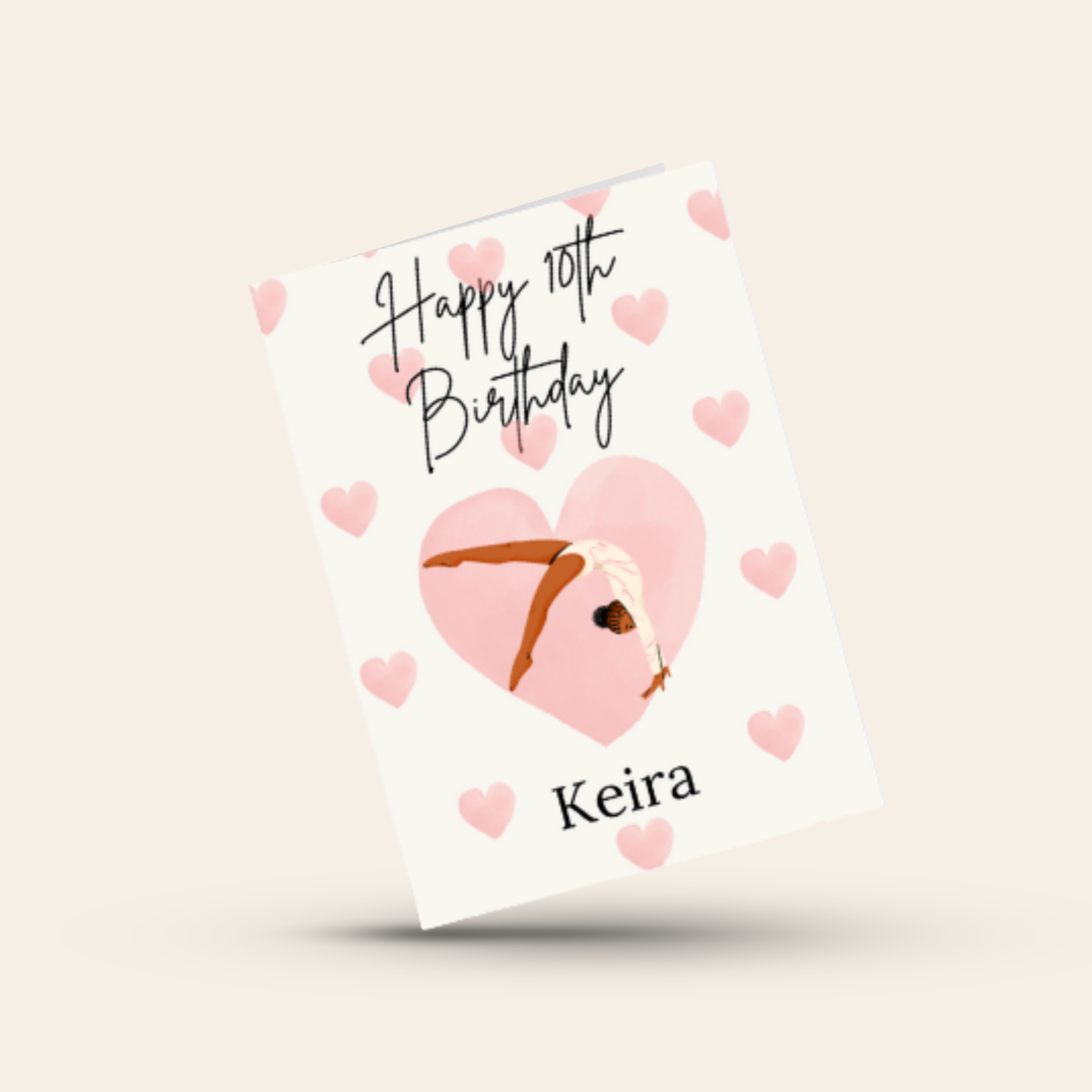 Personalised gymnastics birthday card with name and age