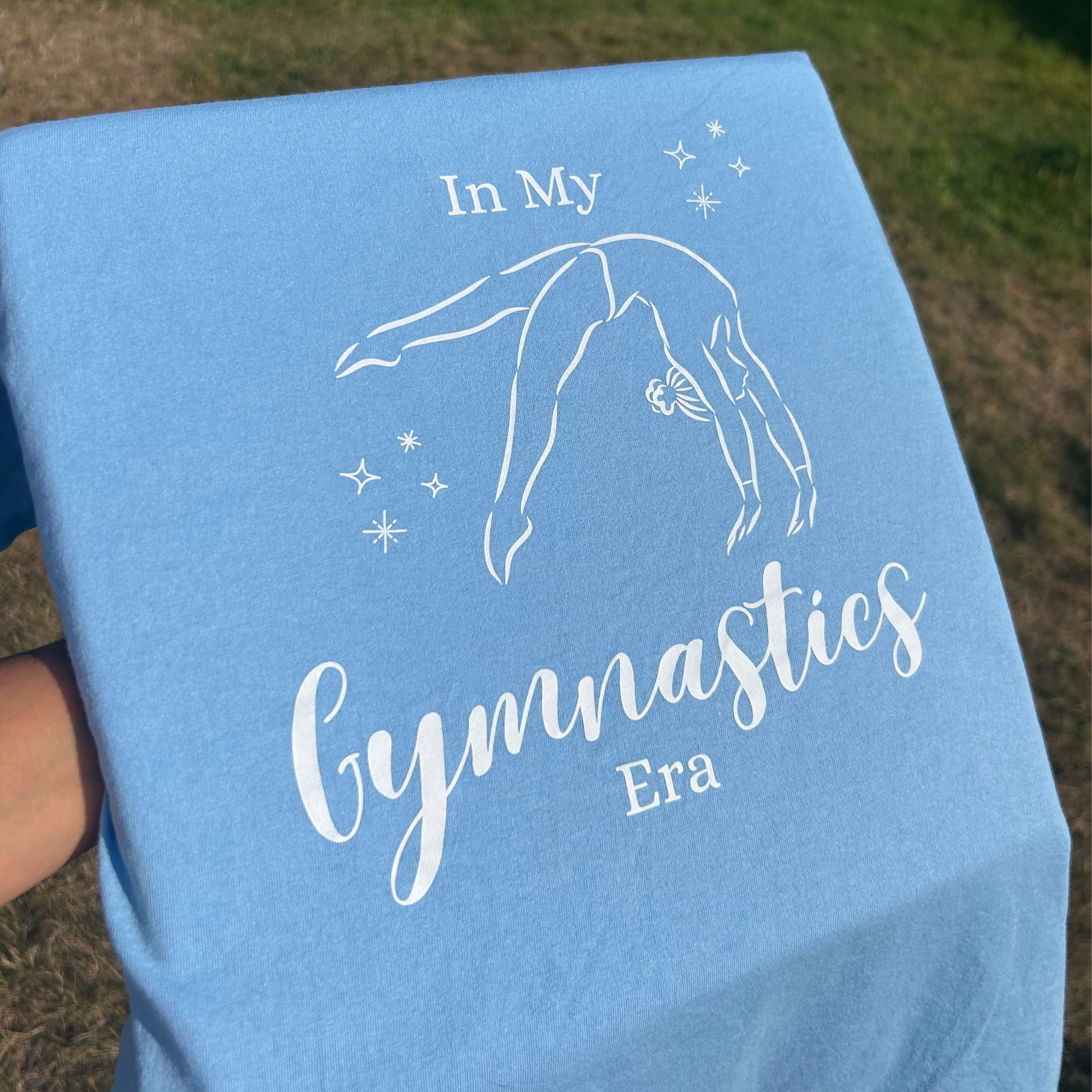 blue tshirt for gymnasts. text reads in my gymnastics era