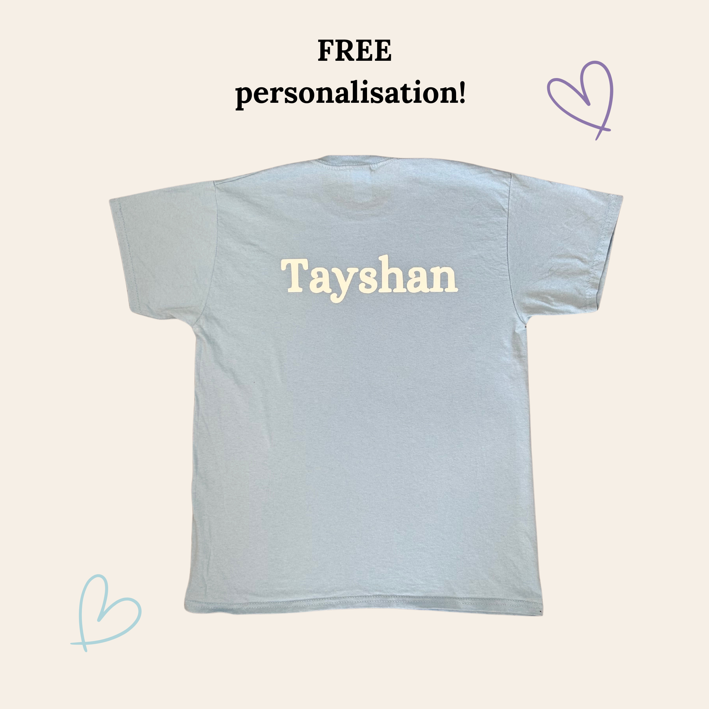 personalised gymnastics tshirt with name. text reads free personalisation