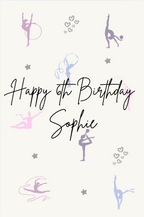 Happy 6th Birthday card with rhythmic gymnastics illustrations 